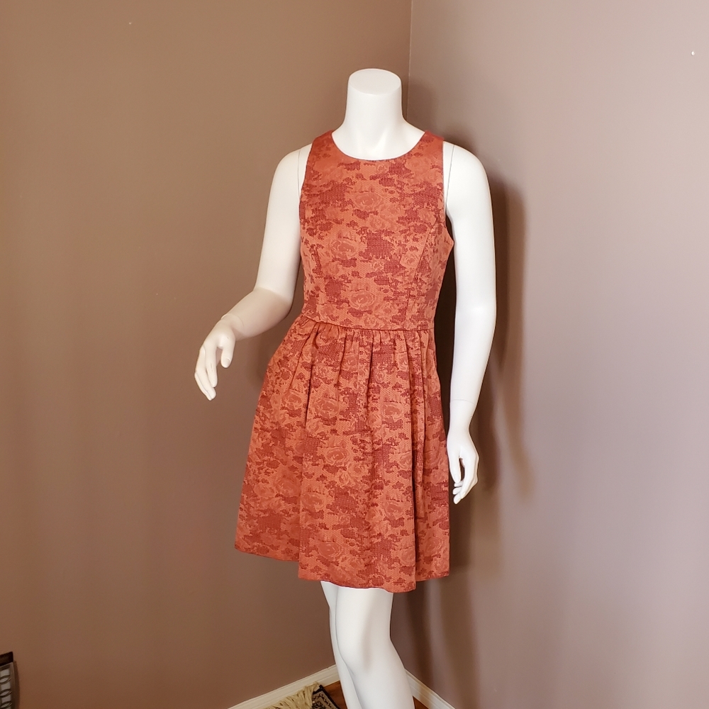 THE LIMITED rust brocade fit n flare dress size 0